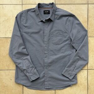 DU/ER Shirt Mens Large Gray Blue Button Up Cotton Coolmax Casual Workwear Pocket